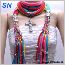 Écharpe en paquet multicolore multicolore avec bijoux (SNSMQ1031)